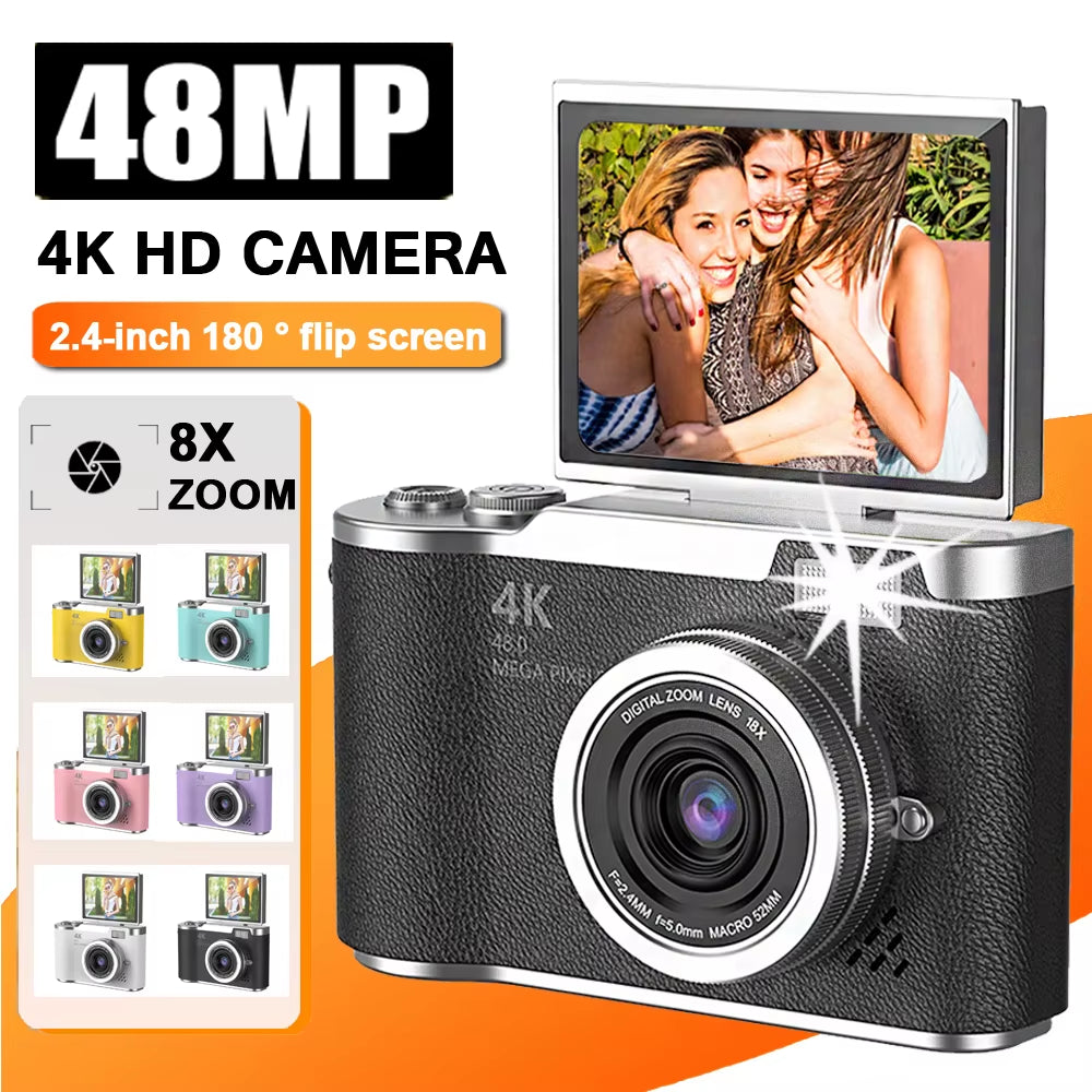 48MP 4K Digital Camera with 8X Zoom & Flip Screen – Compact Vlogging & Photography Camera for Students