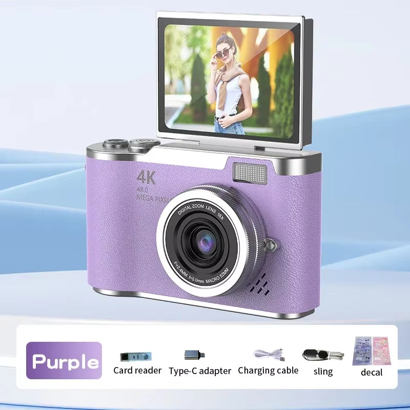 48MP 4K Digital Camera with 8X Zoom & Flip Screen – Compact Vlogging & Photography Camera for Students