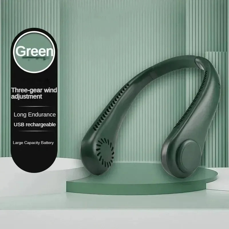 2025 Premium Bladeless Neck Fan – Long-Lasting 3-Speed Air Cooler | USB Rechargeable & Ultra-Quiet for Travel, Sports & Summer Heat Relief