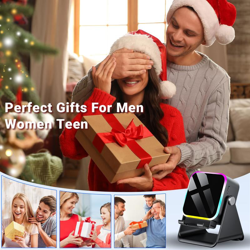 Enhanced Folding Phone Holder with Induction Speaker and Lighting, 10W Portable Audio Stand for Desk, Home, Office, and Travel Use